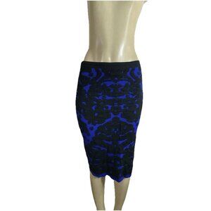 Gracia Large Blue Black Abstract Print Stretch Pencil Skirt Sexy Bodycon Art Hot